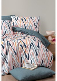 Resim Lastikli Çarşaflı Tek Kişilik Nevresim Takımı Shap Petrol Yeşili - Somon 