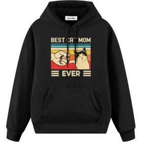 Resim Best Cat Mom Ever - Oversize Hoodie - SİYAH / M 