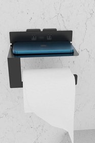 Resim Risingmaber Metal Siyah Ultra Güçlü Yapışkanlı Telefon Tutacaklı Tuvalet WC Kağıtlık MT92S 