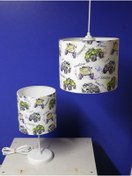 Resim TEKAY AYDINLATMA Araba Çocuk Odası Genç Odası Avize Abajur Seti Beyaz Metal Ayaklı Pvc Başlık 