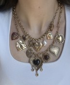 Resim Kalp Charmlı Vintage İkili Kolye 