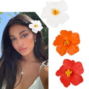 Resim 3 adet Hawaii Plumeria Saç Tokası - Kadınlar ve Kızlar için Tropikal Çiçek Saç Aksesuarları, Tatil, Plaj ve Dış Mekan Saç Modelleri için İdeal, Normal Saç Tiplerine Uygun, Benzersiz Çiçekli Saç Tokası Seti 
