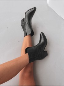 Resim selinshoes Check Dikiş Detaylı Kısa Kovboy Bot- Siyah 