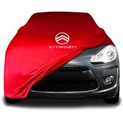 Resim ULTRASHOP CİTROEN C3 (2009 - 2016) Kırmızı Kumaş Araba Branda Logolu Kumaş Araba Brandası Penye Oto Branda 