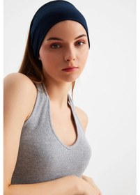 Resim Kadın Çift Taraflı Kullanım Alternatifli Pamuklu Penye Kaymaz Hafif Spor Saç Bandı Bandana - Tek Ebat / Lacivert Lacivert 