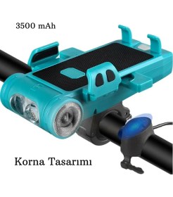 Resim Monozone 5in1 Bisiklet Feneri Şarjlı Telefon Tutucu+Korna +Sis Farı 3500MAH Powerbank Scooter 