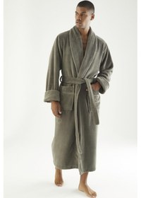 Resim Uzun Şalyaka Triga Bambu Cotton Erkek Bornoz Kahve 