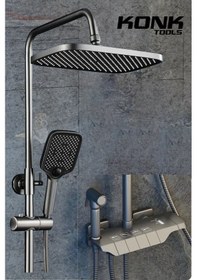 Resim Piyano 5 Fonksiyonlu Antrasit Banyo Bataryalı Robot Duş Seti Tepe Duşu Duş Seti Antrasit 