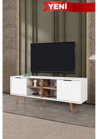Resim 3618 Sina 160 Cm Ahşap Ayaklı , Metal Kulplu Tv Ünitesi , Beyaz - Söğüt Diğer 