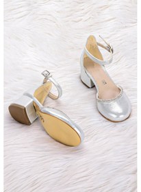 Resim Kiko Kids 771 Vakko Taşlı Kız Çocuk 5 Cm Topuklu Sandalet Ayakkabı Gümüş 