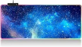 Resim Ellenne RGB fare altlığı XXL – Oyun fare altlığı 900 x 400 – LED 7 renk – 4 ışık efekti – ayarlanabilir kaymaz yıkanabilir – PC masaüstü ve dizüstü bilgisayar Stars C04 için 