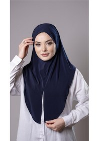 Resim Hürrem Bone Lacivert Pratik Hazır Geçmeli Tesettür Eşarp Sandy Kumaş Yırtmaçlı Düz Hijab 2310 02 