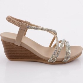 Resim Dgn 1046 Kadin Dolgu Taban Çapraz Bantli Sandalet 1046-2027-R1886 Vizon 