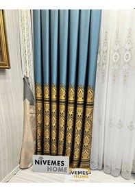 Resim Nivemeshome Side Ft632057 V- 2504 Turkuaz 1/3 Sık Pileli Fon Perde Apm Turkuaz 