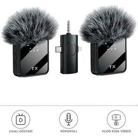 Resim Torima F11-2 Type-C + AUX 2li 3in1 Kablosuz Yaka Mikrofonu (İthalatçı Garantili) 