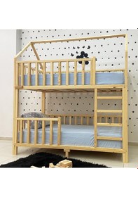 Resim Markaawm Markaawm Montessori Yatak Çatılı Doğal Ahşap Ranza Karyola Akçaağaç 