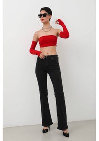 Resim Kadın Yüksek Bel Flare Jean Pantolon Siyah 001 