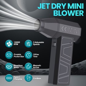 Resim Turbojet Fan Elektrikli Hava Toz Toplayıcı - 130K RPM 4 Hız Ayarlanabilir Kablosuz Üfleyici Araba Kar Çıkarma/Toz Temizliği/Hızlı Soğutma | Taşınabilir C-Tipi Hızlı Şarj Aracı 
