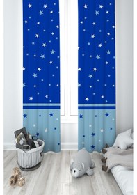 Resim Mekta Home Bebek Ve Çocuk Odası Mavi Lacivert Yıldız Desenli 2 Kanat Fon Perde 