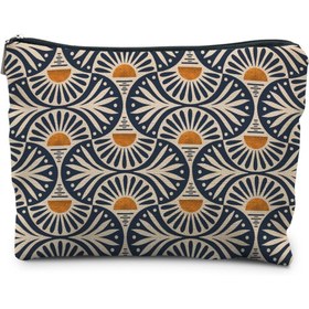 Resim 1 adet Boho Kadınlar için Hediye, Boho Turuncu Günbatımı Yaprak Estetik Makyaj Çantası, Vintage Boho Güneş Doğuşu Günbatımı Kozmetik Çantaları Tuvalet Çantası, Boho Plaj Çantası Tatil Hediyeleri 