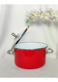Resim Kırmızı Emaye Tencere 2,5 Litre Küçük Boy 20 Cm Çap Krom Detaylı Süt Yoğurt Çorba Tenceresi Kırmızı 