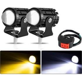 Resim Evrensel Motosiklet Led Far Projektör Lens Çift Renkli Atv Scooter Sürüş 2pc Switch Yellow 1 ADET 
