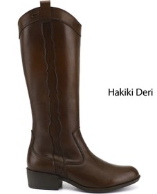 Resim GÖNDERİ(R) Kadın Kahve Antik Fermuarlı Kalın Topuklu Hakiki Deri Kovboy Çizme 