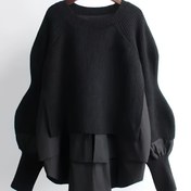 Resim Kadınlar İçin Şık Katmanlı Kazak Ceket - Yaka ve Kısa Kollu Kısa Katmanlı Hırka, İlkbahar/Sonbahar Geçiş Dış Giyim, Kahverengi/Siyah Renk Bloklama (Düğmesiz/Fermuarsız), Çok Yönlü Blazer Tarzı Ceket 