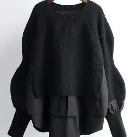 Resim Kadınlar İçin Şık Katmanlı Kazak Ceket - Yaka ve Kısa Kollu Kısa Katmanlı Hırka, İlkbahar/Sonbahar Geçiş Dış Giyim, Kahverengi/Siyah Renk Bloklama (Düğmesiz/Fermuarsız), Çok Yönlü Blazer Tarzı Ceket 