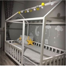 Resim Baby Kinder Unisex Beyaz Çatılı Beyaz Montessori Bebek ve Çocuk Karyolası 