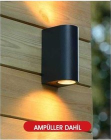 Resim 10 Adet Amber Işık Siyah Kasa Çift Yönlü Dekoratif Iç Ve Dış Mekan Duvar Apliği Siyah 