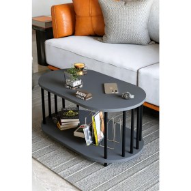 Resim Modern Oval Orta Sehpa Çift Katlı Metal Ayaklı Salon, Ofis, Dekoratif Sehpa, Kahve Sehpası 