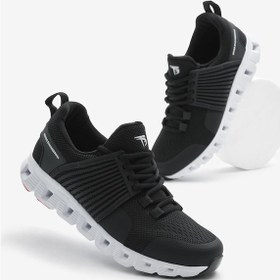 Resim Tasarım Termo Taban Şeritli Nefes Alabilen Kumaş Bağcıklı Unisex Siyah Beyaz Spor Ayakkabı Tbaqn Siyah Beyaz 