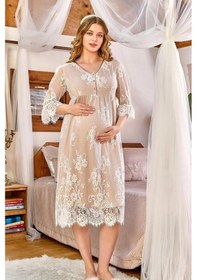 Resim Cossy By Aqua 24171 Vizon Dantel Kaplı Hamile Lohusa Gecelik 