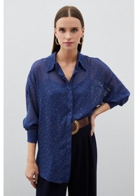 Resim Sateen Desenli Uzun Gömlek - Lacivert 