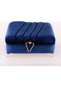 Resim Çizgili Kutu Çeyizlik, Şal + Seccade + Tesbih + Kuran Hediye Seti Orta B. Kadife, Lacivert 