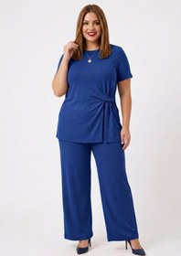 Resim Koza Butik Kadın Büyük Beden Kısa Kollu Yanı Düğümlü Eşofman Takımı 8257-26 