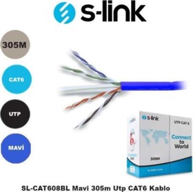 Resim Sl-Cat608Bl Cat6 305 Metre 24 Awg Utp Mavi Kablo S-Link