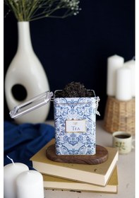 Resim Lisbon Tea Desenli Şeffaf Kapaklı Metal Saklama Kabı, 7,5 X 10 X 15 Cm, 1 Lt Desenli 