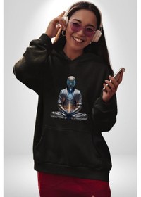 Resim Yeni Nesil Yoga Yapay Zeka Kadın Erkek Siyah Kapüşonlu Sweatshirt Hoodie Siyah 