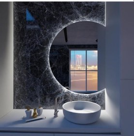 Resim 80x101 Cm Yuvarlak Led Banyo Aynası Dokunmatik, Dim Edilebilir, 6500k Beyaz Işık Beyaz 