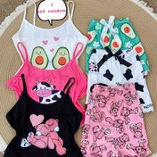 Resim Genç Kızlar İçin 3 Desenli Rastgele Gönderilen Sevimli Karikatür Pijama Takımı, Camisole ve Şortlu Ev Kıyafeti 