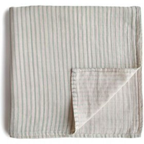 Resim Mushie Organik Müslin Örtü / Kundak - Sage Stripe 