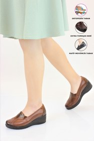 Resim Forelli Kadın Deri Ortopedik Dolgu Topuk Ayakkabı 