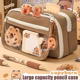 Resim 9 Katmanlı Büyük Kapasiteli Capybara Kalem Kutusu, Ücretsiz Capybara Rozeti & Stickerlar - Sevimli Hayvan Tasarımı, Dayanıklı Kumaş, Okul, Üniversite, Ofis Malzemeleri Organizasyonu için Çoklu Bölmeler, Üniversite Gereçleri Çantası, Eğlenceli Tasarım, Dayanıklı Kumaş Çanta 