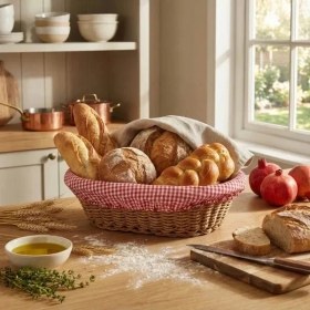 Resim Asiltech Oval Renkli Bezli Ip Hasır Ekmek Sepeti 