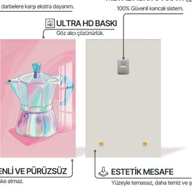 Resim Moka Pot Desenli Cam Tablo - Beyaz / 12x18 cm 
