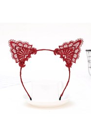 Resim Go İthalat Dantelli Kırmızı Kedi Tacı - Vintage Tarz Dantel Kedi Kulak (5224) 