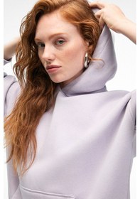 Resim Grimelange Clarıe Kadın Organik Pamuklu Oversize Kanguru Cepli Kapüşonlu Lila Sweatshirt Lila 