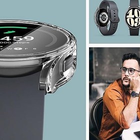 Resim Coverzone Samsung Galaxy Watch 6 ile Uyumlu 44mm Tam Kapatan Çerceve 44mm Önü Kapalı Tasarım Silikon Kılıf Çerçeve Darbe ve çiziklere Karşı Koruma (Siyah) 